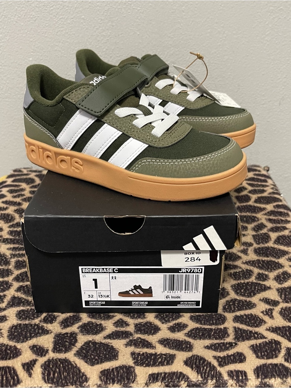 Adidas Breakbase C Top Strap Sportswear Sneakers Army Green NIB Boys 1